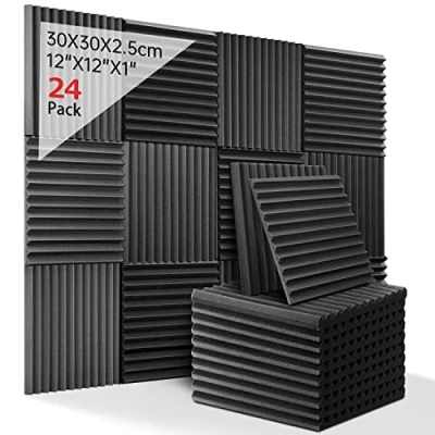 Imagen de Kuchoow Aislante Acustico, Negro Espuma Acustica, 24 Piezas Paneles Absorbentes Acusticos para Podcasting, Estudios de Grabación, Oficinas