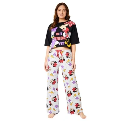 Imagen de Disney Stitch Pijamas para Mujer Baby Yoda Pijama con Pantalón y Camiseta Corta Largo S XL Regalos, Navidad (Negro/Gris Minnie, M)