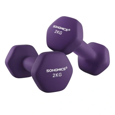 Imagen de SONGMICS Juego de 2 Mancuernas, x kg, Mancuernas Hexagonales con Superficie Vinilo, para Fitness, Ejercicio, Entrenamiento, Gimnasia en Casa, Violeta Ceniza SYL64PL