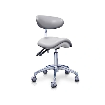 Imagen de QUIRUMED Taburete Pony hidráulico Elite, Color Plata, Multidisciplinar, Acero Inoxidable, Polipiel, Respaldo ergonómico, Acolchado Poliuretano, Altura Regulable