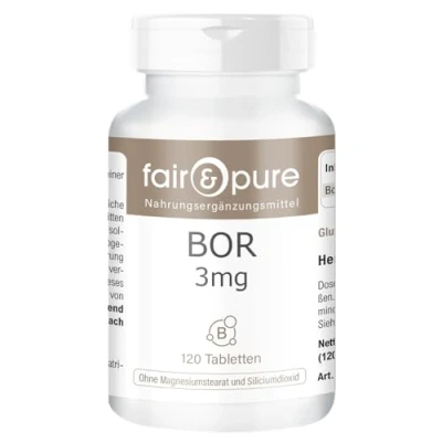 Imagen de Fair &amp; Pure® Boron 3mg Suplemento de Boro Tetraborato sodio Oligoelemento esencial vegano Alta pureza 120 Comprimidos