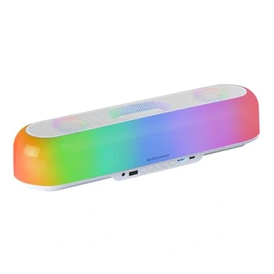 Imagen de MARSGAMING MSB Orb, Altavoz Portátil + Barra de Sonido 20W, Iluminación Orbilight RGB 360º, Soundbar con Sistema Triple Driver, Altavoces Gaming Bluetooth 5.3 / USB/MicroSD/AUX/FM, Blanco