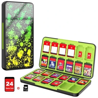 Imagen de MoKo Estuche de Tarjetas Juego Compatible con Nintendo Switch OLED Model/Switch/Switch Lite, Caja Delgada Almacenamiento para 24 y SD, Verde Amarillo