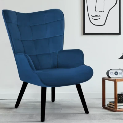 Imagen de IDMarket Sillón escandinavo ANIA de terciopelo azul