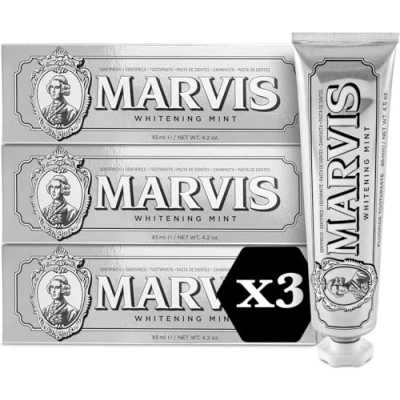 Imagen de Marvis pasta de dientes blanqueadora menta 3 x 85 ml que promueve el blanqueamiento dental natural, la elimina placa y aporta frescura duradera
