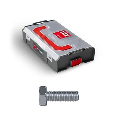Imagen de TOX L BOXX Surtido de minitornillos cabeza hexagonal M8 + M10 DIN 933, ajustables individualmente, apilables y enclavables, incluye tornillos para máquinas M10, 90 piezas, 094903205