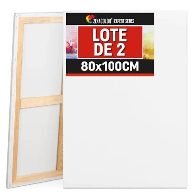 Imagen de Zenacolor Lienzo 80x100 Set de 2 Grande para Pintar sin Ácido Apto Todo Tipo Pintura sobre Lienzos