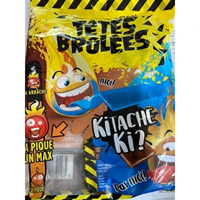 Imagen de Tetes Brulees Kitache Ki? Bolsa extra ácida para caramelos Challenge con las variedades especiales de frambuesa y cola