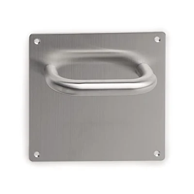Imagen de EMUCA Juego de manillas en U con placa 17x17cm para puertas interior, Acero inoxidable, Niquel satinado