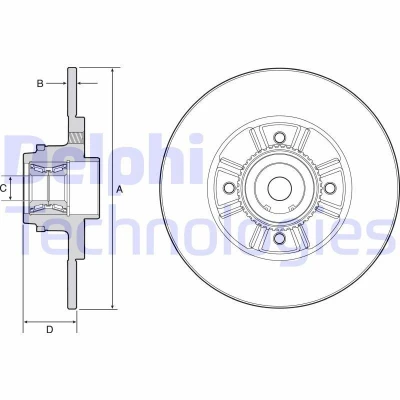 Imagen de DELPHI BG9114RS Disco de freno 238 8 4 macizo aceitado sin procesar con cojinete rueda, anillo sensor ABS RENAULT: CLIO 2, 1, MEGANE 1