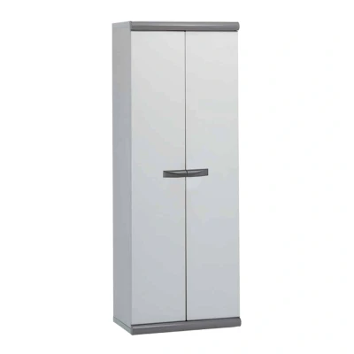 Imagen de Gardiun Armario Alto de Jardín Resina Coimbra 2 62,5x39x169 cm con Puertas y 3 Baldas Altura Regulable, Color Gris