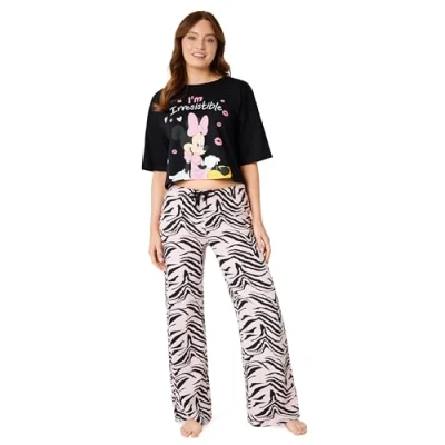 Imagen de Disney Stitch Pijamas para Mujer Baby Yoda Pijama con Pantalón y Camiseta Corta Largo S XL Regalos, Navidad (Negro/Gris Minnie, S)