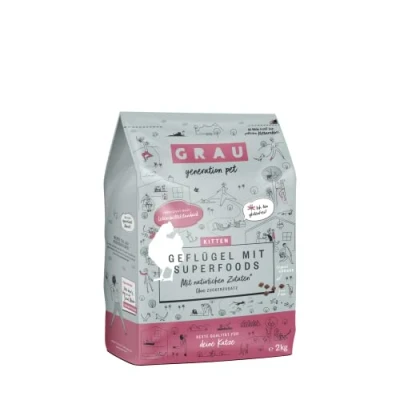 Imagen de Grau Comida Seca para Gatos y Gatitos Carne de Ave con superalimentos, 1 envase (1 x 2 kg), sin Gluten,