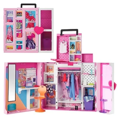 Imagen de Barbie Fashionista Armario de ensueño 2.0 Maletín para gardar ropa muñeca con +30 accesorios moda, no incluida, juguete +3 años (Mattel HBV28)