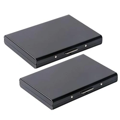 Imagen de Vicloon Tarjetero para Tarjetas de Crédita/Visita/Monedero,2pcs Delgado Portatarjetas Metálico con RFID Bloqueo y 6 Ranuras PVC, Hombre Mujer(Negro)