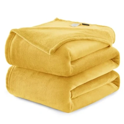 Imagen de WAVVE Manta Franela para Cama 90, Sofá 150x200 cm, de Microfibra, Suave, Cálida, Transpirable (Amarillo/Mostaza)