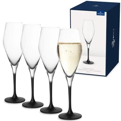 Imagen de Villeroy &amp; Boch Manufacture Rock, Set De Copas Para Champagne, 4 Piezas, 260 Ml, Vidrio Cristal, Transparente/Negro