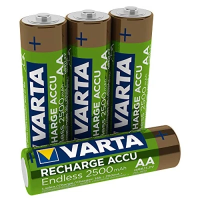 Imagen de VARTA Pilas AA, recargables, paquete de 4, Recharge Accu Endless, batería recargable, 2500 mAh Ni MH, sin efecto memoria, precargadas, listas para usar