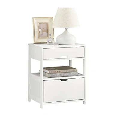 Imagen de SoBuy FRG258 W Mesita de Noche Dormitorio Mesa Auxiliar con 2 cajones Blanco 44 x 38 56 cm ES