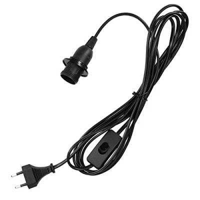 Imagen de kwmobile Portalámpara E14 con interruptor Cable de red y enchufe Adaptador lámpara 3.5 M Base para bombilla en negro
