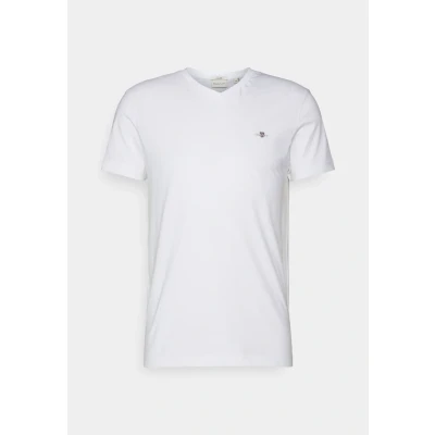 Imagen de GANT SLIM Shield Vneck Camiseta básica, Hombre, Talla: Medium, White