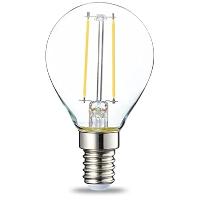 Imagen de Amazon Basics Bombilla estilo pelota de golf pequeña LED E14 con rosca P45, 2 W (equivalente a 25 W), filamento transparente, no regulable, 6 unidad (Paquete 1), CRI80
