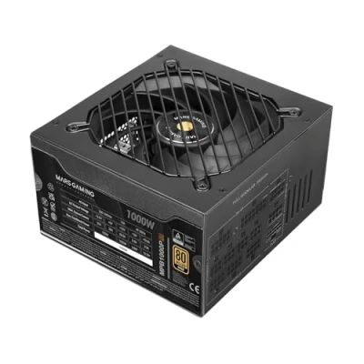 Imagen de Mars Gaming MPB1000PSI, Fuente Alimentación Full Modular ATX 1000W, 10 Años Seguridad, 80Plus Gold 90%, Ventilador SI 14cm, Tecnología AI2 RPM, DC y SMD, 3.1 PCIe 5.1, Conector 12V 2x6, Negro