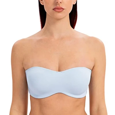 Imagen de MELENECA Sujetador con Aros sin Relleno Reductor Tirantes Bandeau para Mujer Azul Claro 90C