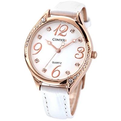 Imagen de Comtex Reloj de mujer cuarzo,correa piel color blanco,caja oro rosa