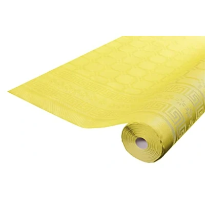 Imagen de Pro Nappe Ref R480620I Mantel de Papel Damasco desechable en Rollo 6 M Largo X 1,20 Ancho Color Amarillo con Estampado Universal Chic y clásico Caja 12 Rollos