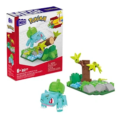 Imagen de Mega Construx Pokemon Bulbasaur Diversión en el Bosque Constructor de Aventuras Set pequeño Bloques construcción con Personaje, 79 81 Piezas, Juguete 6 años (Mattel HDL77)
