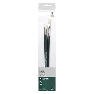 Imagen de Winsor &amp; Newton pinceles Galeria set de 3 mango largo (redondo nº2, plano nº 8, lengua gato nº4) para acrílico