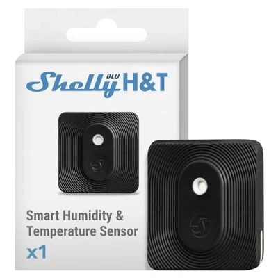 Imagen de Shelly BLU H&amp;T Negro Sensor De Temperatura Y Humedad Controlado por Bluetooth A Prueba Salpicaduras Polvo Clase Protección IP54 Aplicación iOS Android Encriptación