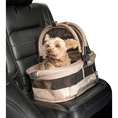 Imagen de Pet Gear View 360 Ultra Lite Transportador de seguridad para mascotas y asiento coche perros pequeños gatos con botón entrada, 15 pulgadas, arena