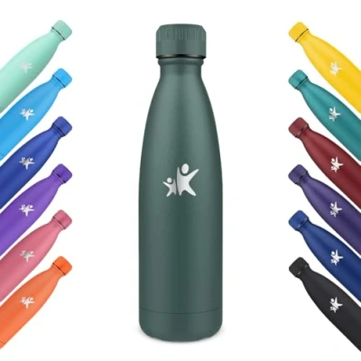 Imagen de KollyKolla Botella Termica, 500ml, Agua Acero Inoxidable, con Pared Doble Aislamiento, Cantimplora Termica Reutilizable, Termo sin BPA, para Niños, Adultos, Deporte Verde Oliva