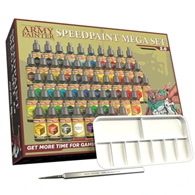 Imagen de The Army Painter Speedpaint Mega Set 2.0 Combo, 50 Botellas pintura Acrilica Manualidades De 18ml y 2 Pinceles acrilica: 1 Base Pincel, Pincel Una Paleta Plástico.