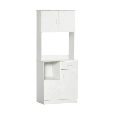 Imagen de HOMCOM Alacena de Cocina Mueble Auxiliar Buffet para Microondas con 3 Armarios Puertas Balda Ajustable Cajón y Estante Abierto 71x41x178 cm Blanco