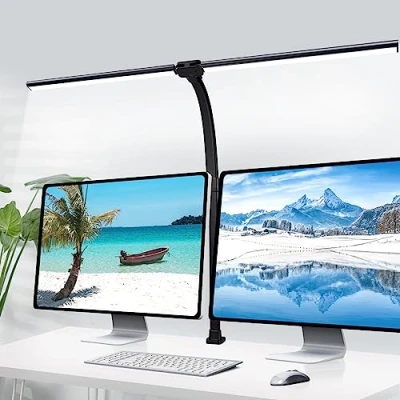 Imagen de Gindoly Lámpara de mesa LED, potente pinza arquitecto, doble cabeza, 24 W, 80 cm, fuente luz, para pantalla PC, diseño, lectura, dibujo, oficina
