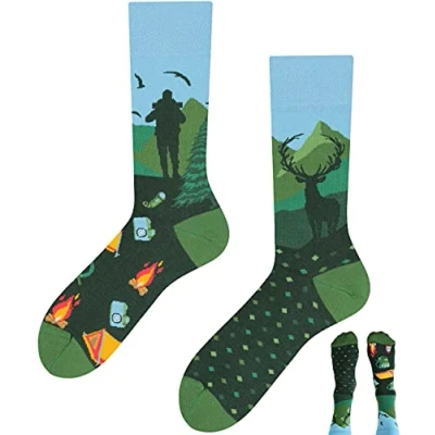 Imagen de TODO Colours Calcetines divertidos con diseño para hombre y mujer, divertidos, multicolor, motivo de montañas, 35 38