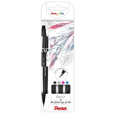 Imagen de Pentel SESF30C 4 Brush Sign Pen Artist Pinselstift mit extra feiner Pinsel Spitze, 4er Set, sortiert