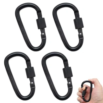 Imagen de 4 Piezas mosquetones,mosqueton Llavero,Carabiner,Mosquetones de Bloqueo,Mosqueton aleación Aluminio,Mosquetones pequeños,Mosquetón con Cierre Rosca,para Cuerda,Botella Agua(Negro)