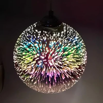 Imagen de KRUIHAN Lámpara Colgante de Bola Cristal,Lámpara LED,Colorido Fuegos Artificiales Luz Creativa,para Loft,Oficina,Comedor,Dormitorio(Plateado+20CM)