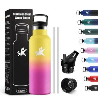 Imagen de KollyKolla Botella Termica 500ml, con Pajita, Cantimplora Termo Doble Aislamiento, sin BPA, Fácil de llevar, para Senderismo, Escuela, Oficina, Camping, Niños, Fitness