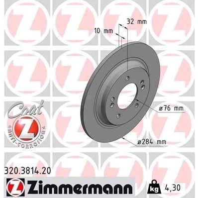 Imagen de ZIMMERMANN COAT Z 320.3814.20 Disco de freno 284 10 7/5 5 114 macizo revestido HYUNDAI: i30 III Hatchback, Fastback, Familiar