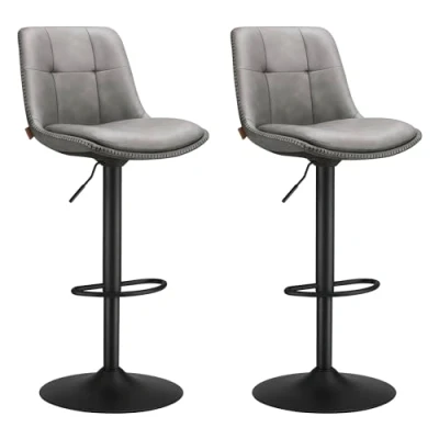 Imagen de VASAGLE Juego de 2 Taburetes Bar, Sillas Altas Giratorias Regulables en Altura, Acolchado PU, Cocina con Respaldo y Reposapiés, Comedor, Mostrador, Acero, Gris Paloma LJB095G01