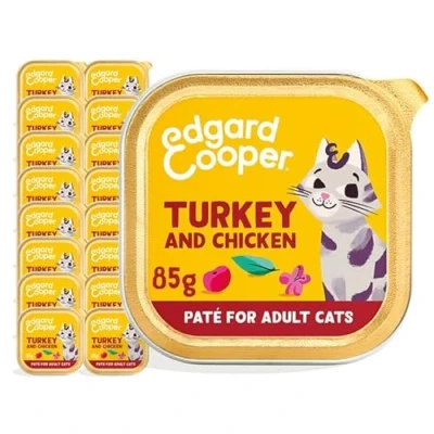 Imagen de Edgard &amp; Cooper Comida humeda Gatos, Adultos, (Pavo Pollo, 85g x 16), Pate para Gatos Esterilizados y Activos, Sin Cereales, Ingredientes Naturales, Carne Fresca, Hipoalergénico,