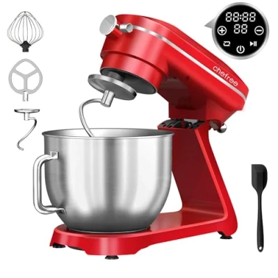 Imagen de CHEFREE Batidora Amasadora Multifunción 1800W, 10 Velocidades de Rotación Planetaria, Robot Cocina con Bol 7L, Gancho Repostería, Batidor, Mezclador, Cuerpo Metal, Rojo, M500