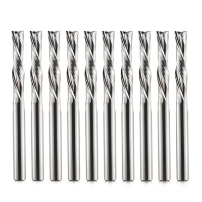 Imagen de Fresa en espiral con 2 flautas Down Cut de 1/8 pulgadas diámetro corte, vástago 17 mm (0,669 pulgadas) longitud corte metal duro completo CNC, brocas para grabado madera, 10 unidades