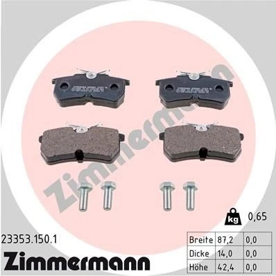 Imagen de ZIMMERMANN 23353.150.1 Juego de pastillas freno con tornillos Foto correspondiente a la entrega FORD: FIESTA 6, 5, Focus Mk1 Hatchback