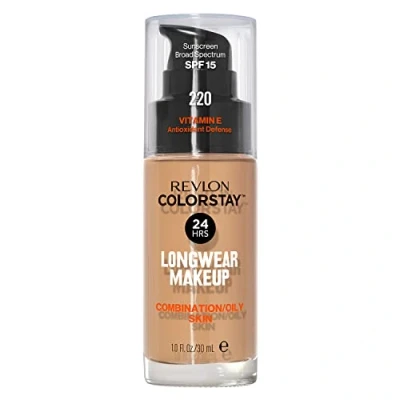 Imagen de REVLON ColorStay Base de Maquillaje SPF 15, con Vitamina E, Cobertura Media Alta, Larga Duración, Acabado Mate, Resistente al Agua, para Piel Mixta Grasa, Tono 220, Natural Beige 30 ml